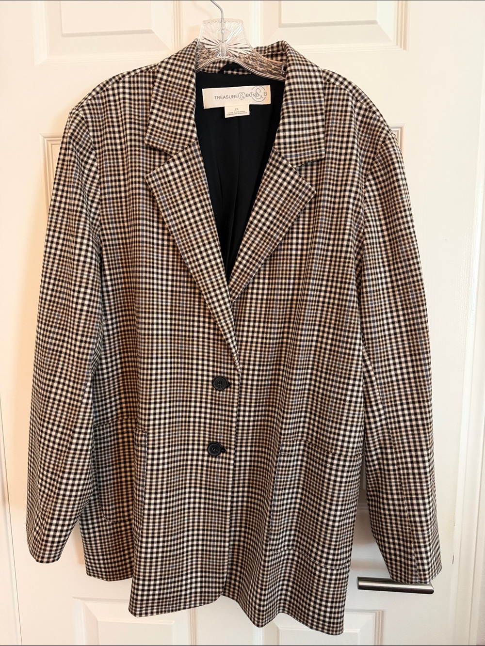 Treasure & Bond Brown, Black and White Gingham Blazer